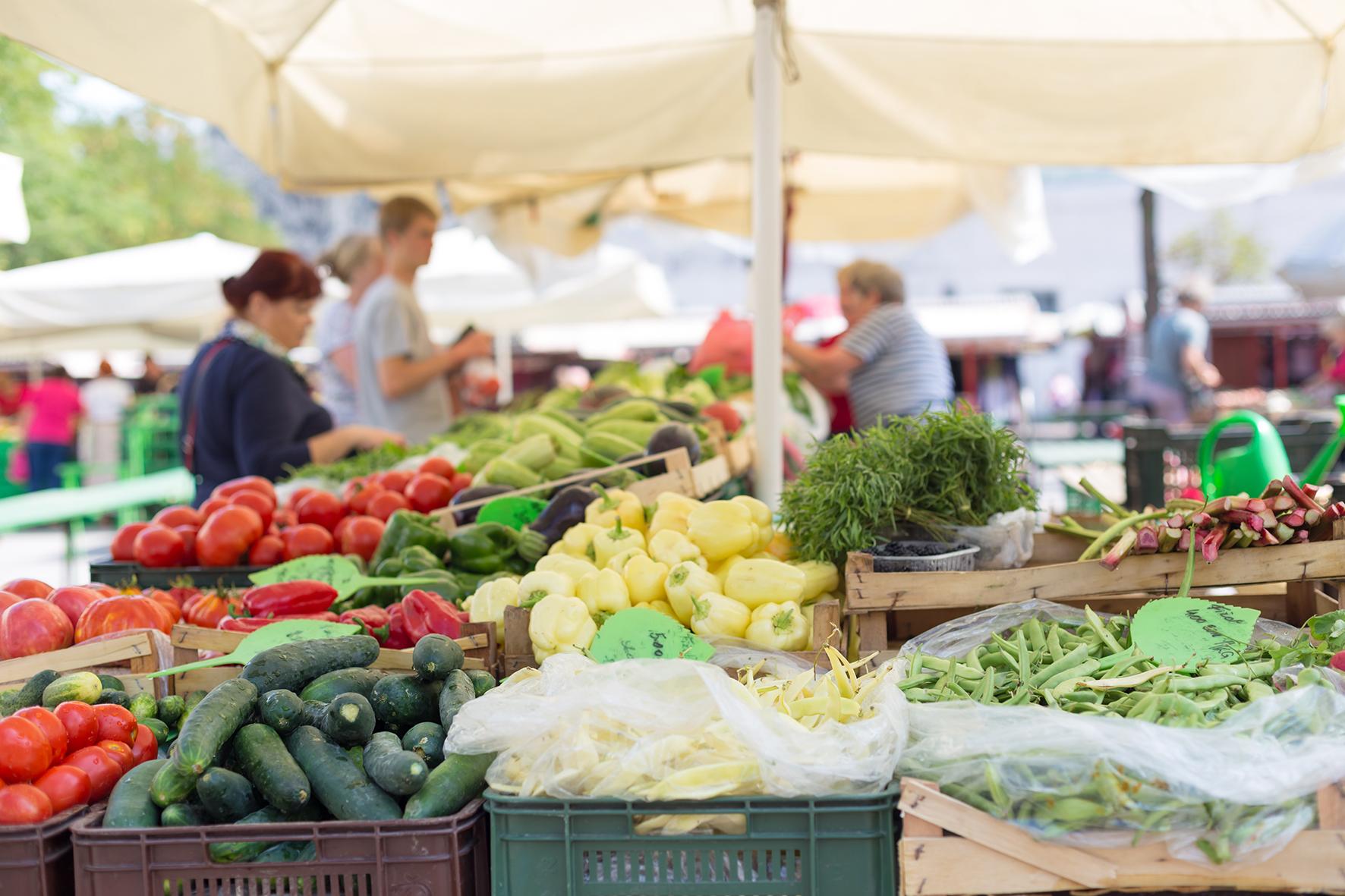 Market stall with fresh vegetables