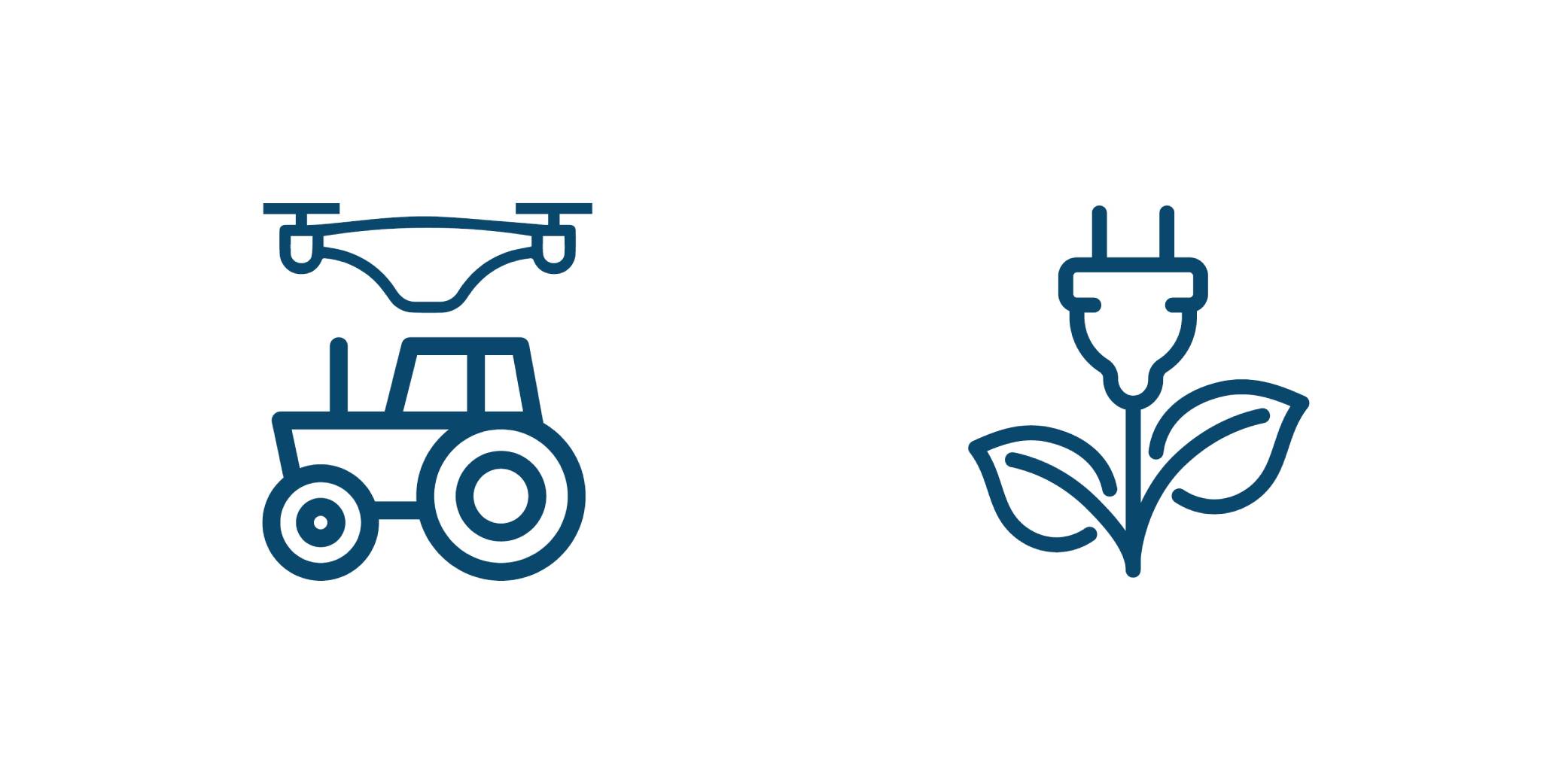 Graphic of a drone, tractor and renewable energy sources