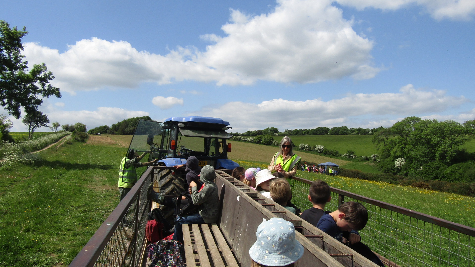 children on a tractor ride