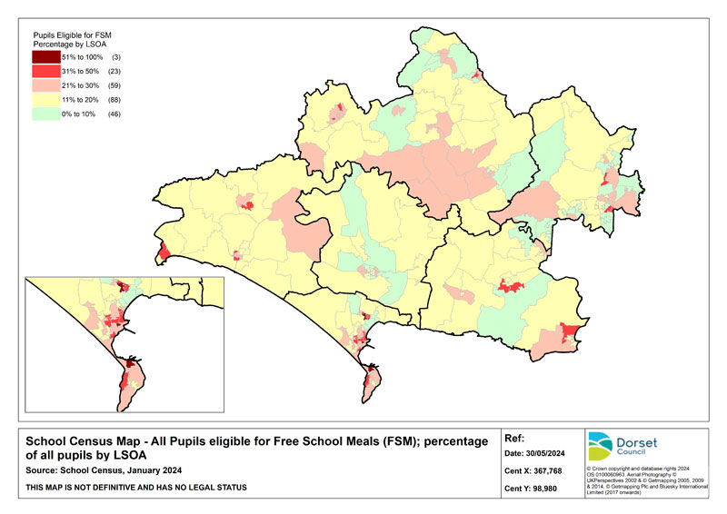 School census map showing all pupils eligible for free school meals