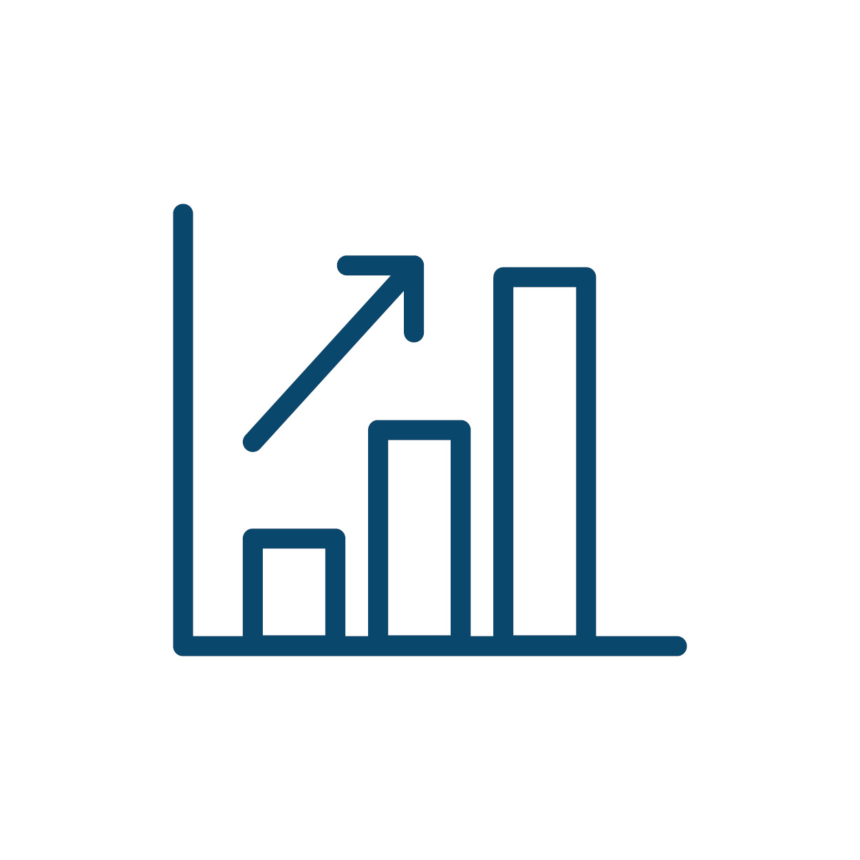 Graphic of a bar graph with an upward arrow