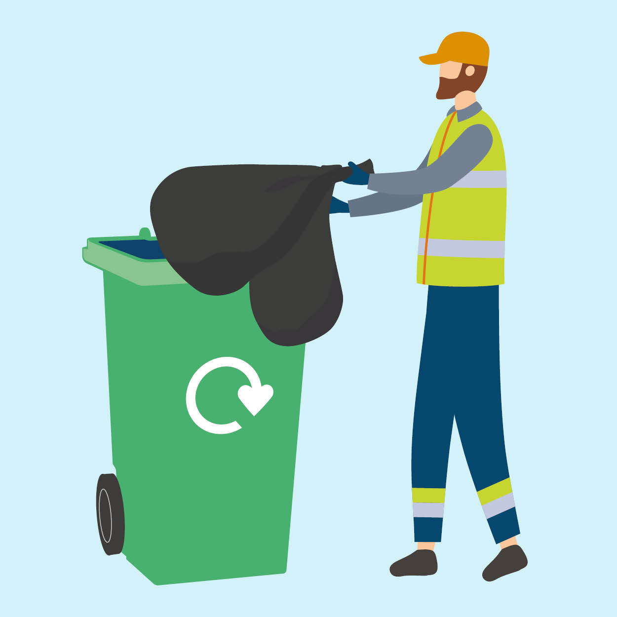 A refuse worker with a bin